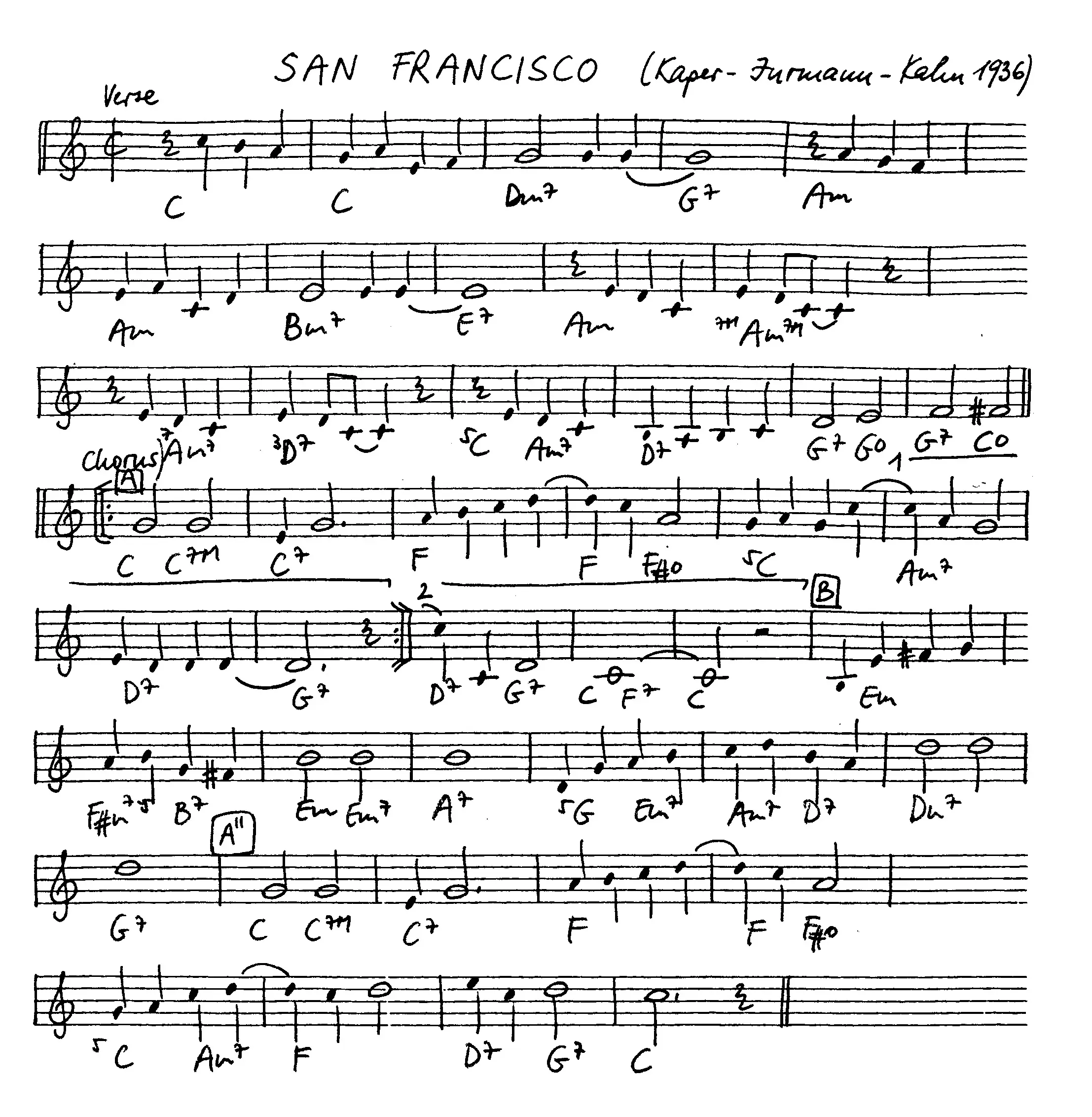 san francisco free jazz leadsheet - Courtesy of the Jungle Jazz Band